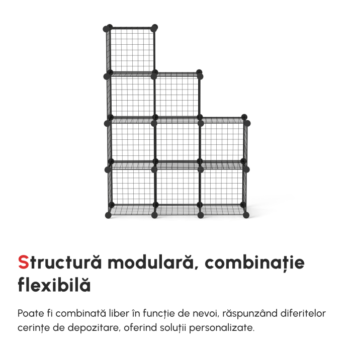  Biblioteca cu economie de spatiu pentru jucarii, haine, 9 cuburi din otel si PP, 35x35x35 cm, negru [4]
