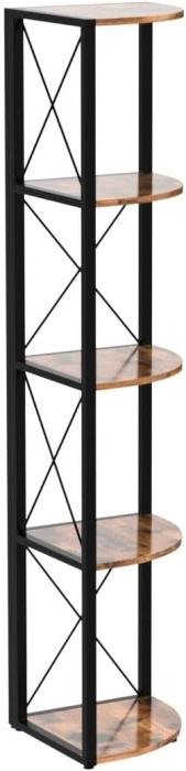 Biblioteca de colt cu 5 etaje, cadru metalic, stil industrial, 30x30x160 cm, maro rustic [5]