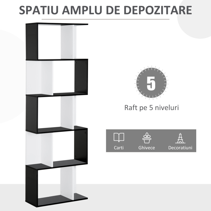  biblioteca de perete, 5 rafturi, 60x24x184.5cm [5]