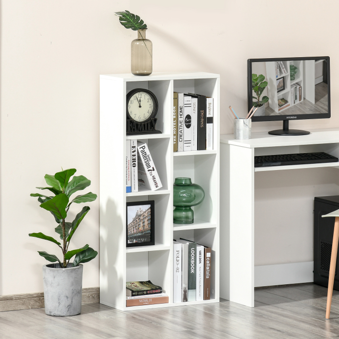  Biblioteca din Lem Stil Vintage Cubica cu 7 Suporturi Diferite din MDF pentru Casa si Birou, 50x24x106 cm, Alb [2]
