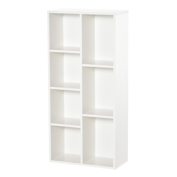  Biblioteca din Lem Stil Vintage Cubica cu 7 Suporturi Diferite din MDF pentru Casa si Birou, 50x24x106 cm, Alb [1]