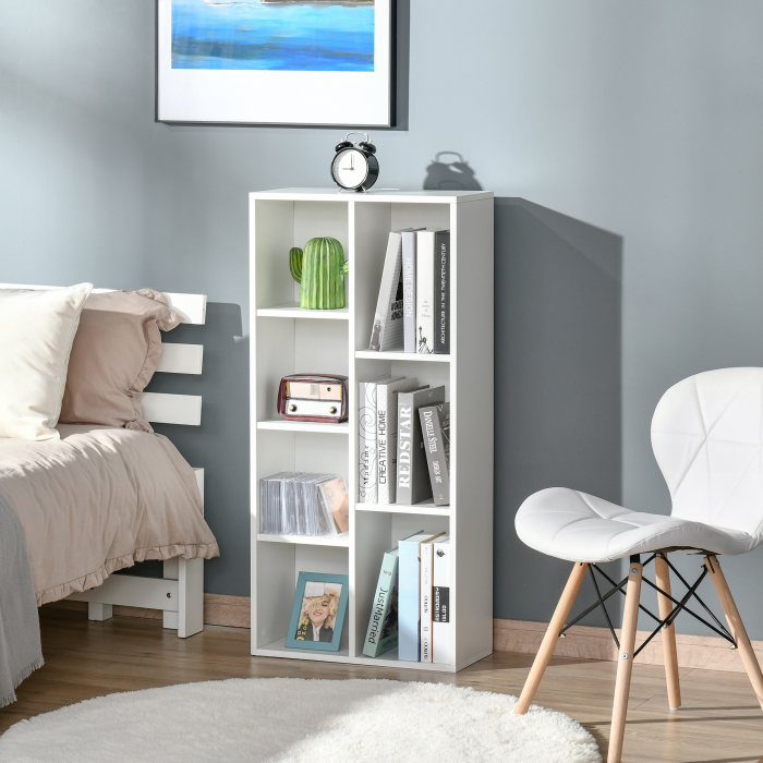  Biblioteca din Lem Stil Vintage Cubica cu 7 Suporturi Diferite din MDF pentru Casa si Birou, 50x24x106 cm, Alb [7]
