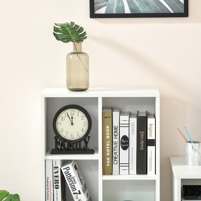  Biblioteca din Lem Stil Vintage Cubica cu 7 Suporturi Diferite din MDF pentru Casa si Birou, 50x24x106 cm, Alb [8]