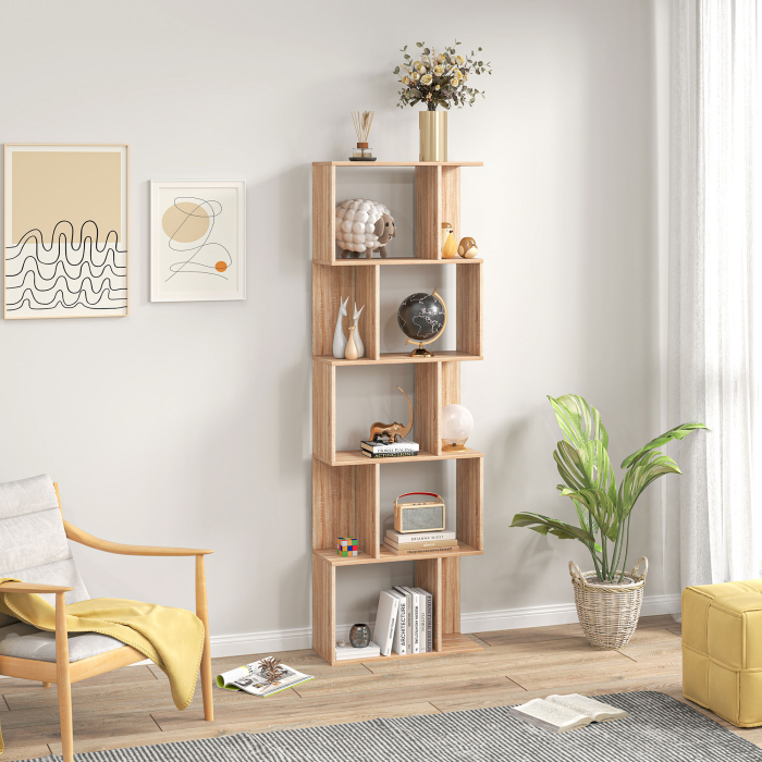  Biblioteca din lemn cu 5 rafturi si separator, 60x24x184,5 cm, culoare lemn [7]