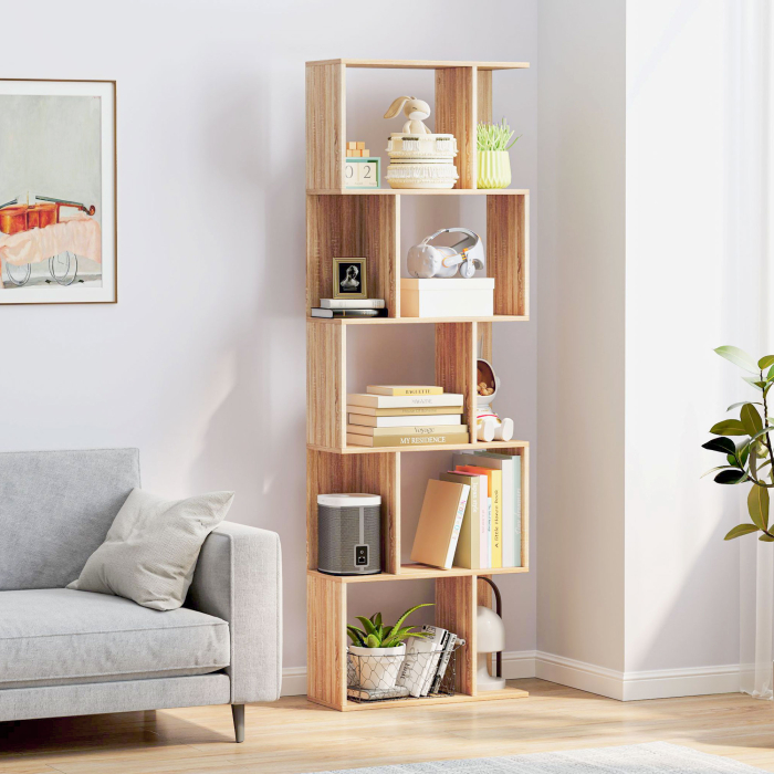  Biblioteca din lemn cu 5 rafturi si separator, 60x24x184,5 cm, culoare lemn [2]