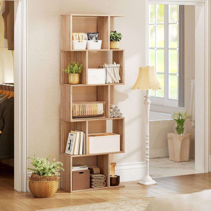  Biblioteca din lemn cu 5 rafturi si separator, 60x24x184,5 cm, culoare lemn [9]