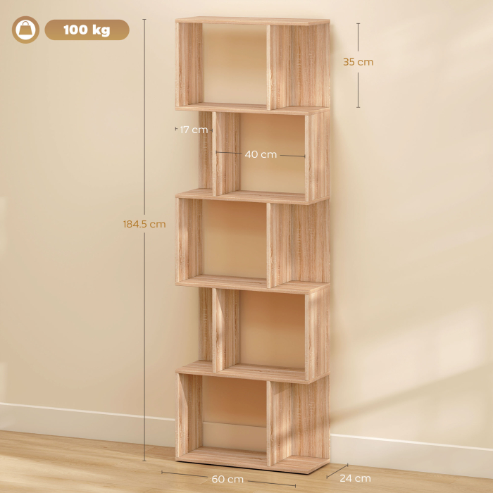  Biblioteca din lemn cu 5 rafturi si separator, 60x24x184,5 cm, culoare lemn [3]