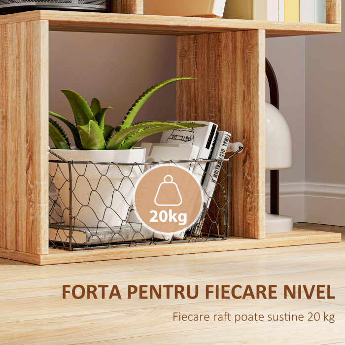  Biblioteca din lemn cu 5 rafturi si separator, 60x24x184,5 cm, culoare lemn [5]
