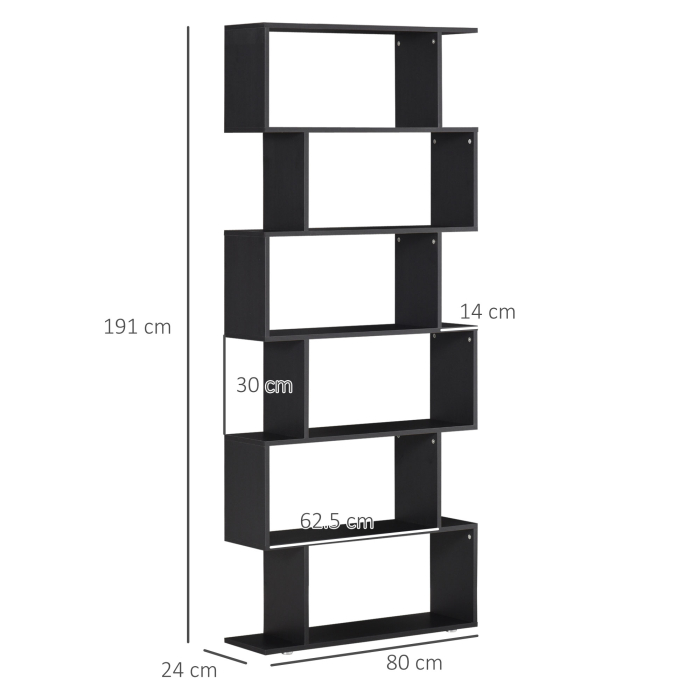  Biblioteca din Lemn cu 6 Rafturi, 80x24x191 cm, Negru [3]