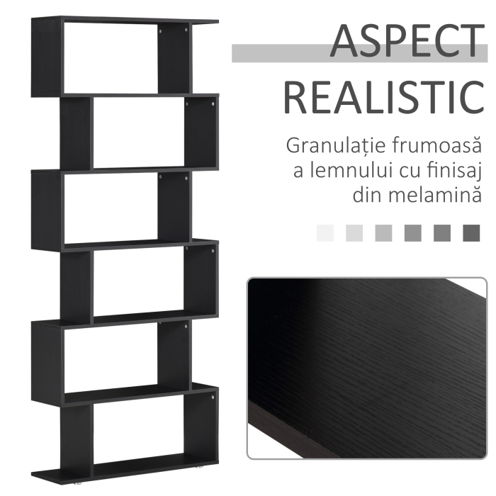  Biblioteca din Lemn cu 6 Rafturi, 80x24x191 cm, Negru [5]