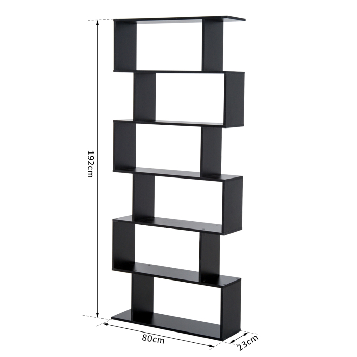  Biblioteca din Lemn, Design Modern cu 6 Rafturi, 80x23x192 cm, Negru [3]