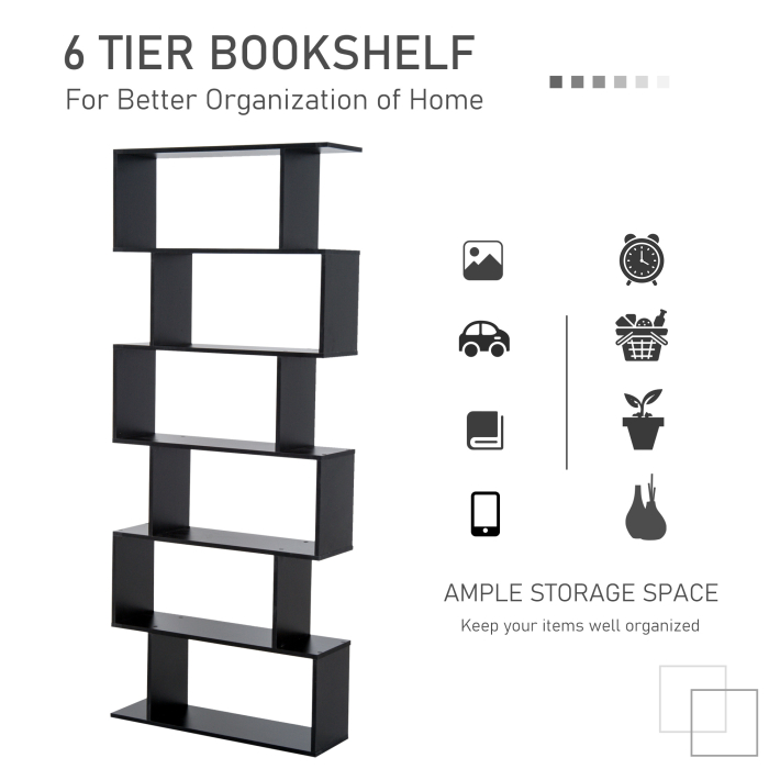  Biblioteca din Lemn, Design Modern cu 6 Rafturi, 80x23x192 cm, Negru [6]