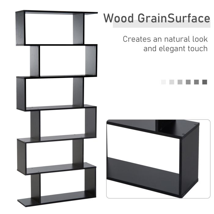  Biblioteca din Lemn, Design Modern cu 6 Rafturi, 80x23x192 cm, Negru [7]