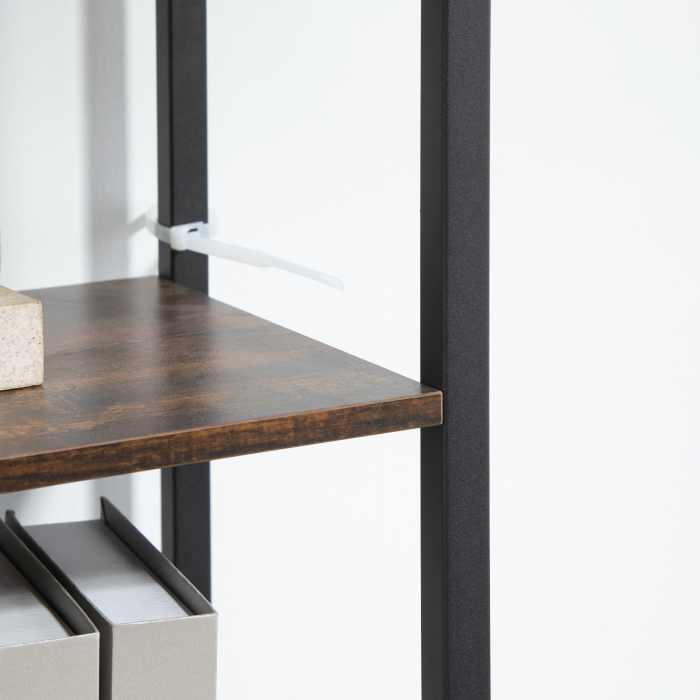  Biblioteca in stil industrial modern cu 4 rafturi si 2 dulapuri, rafturi din metal si lemn pentru casa si birou, 90x30x159,5 cm, negru si maro [8]
