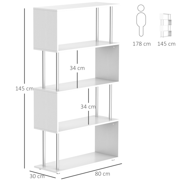  biblioteca moderna, 4 rafturi, 80x30x145cm alb [3]