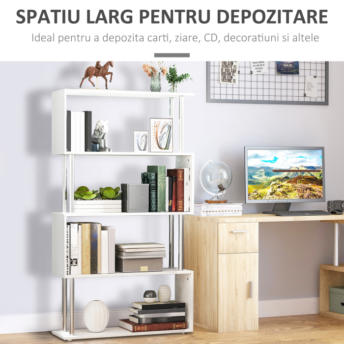  biblioteca moderna, 4 rafturi, 80x30x145cm alb [4]