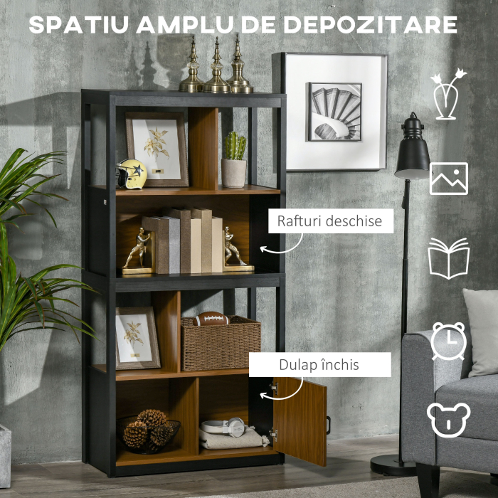  Biblioteca moderna cu 4 niveluri si rafturi de depozitare, nuc maro [5]