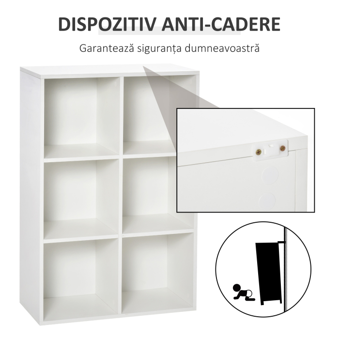  Biblioteca Moderna cu 6 Cuburi in Lemn, 65.5x30x97.5 cm, Alb [4]