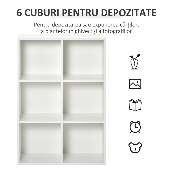  Biblioteca Moderna cu 6 Cuburi in Lemn, 65.5x30x97.5 cm, Alb [5]