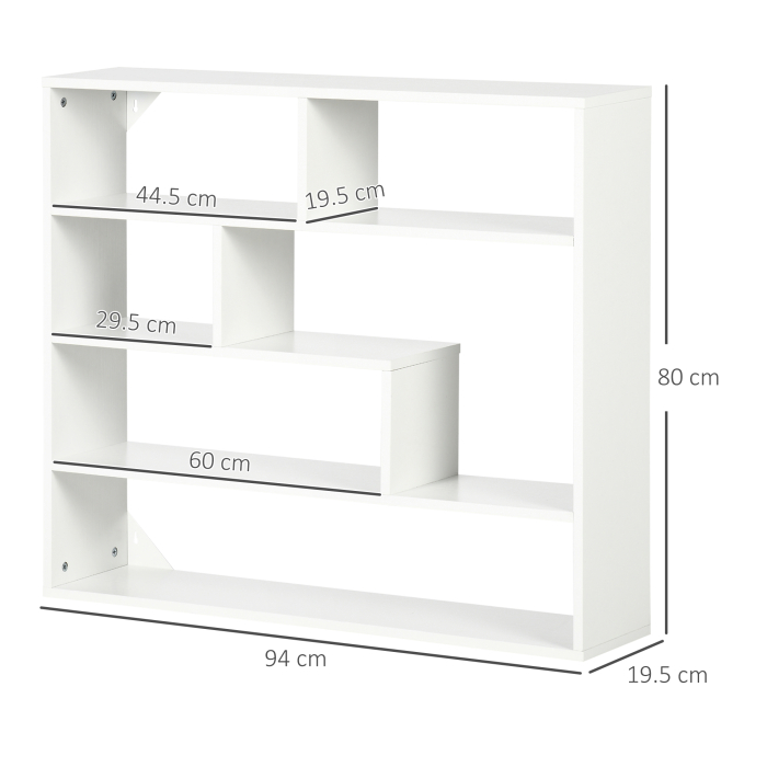  Biblioteca moderna de perete cu 4 niveluri , raft din lemn care economiseste spatiu pentru living si birou, 94x19,5x80cm, alb [3]