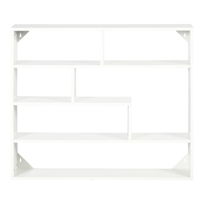  Biblioteca moderna de perete cu 4 niveluri , raft din lemn care economiseste spatiu pentru living si birou, 94x19,5x80cm, alb [7]