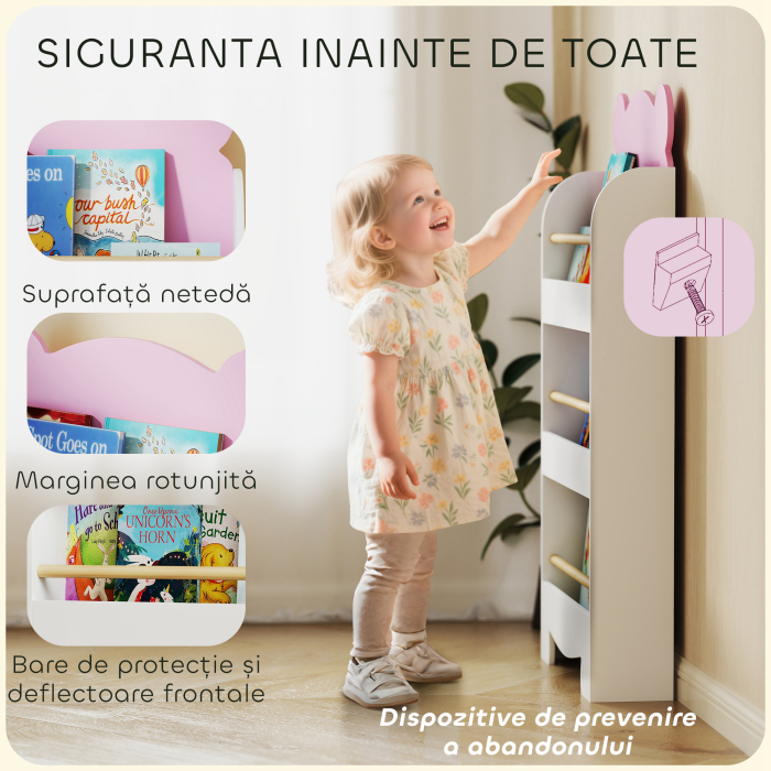  Biblioteca pentru Copii 3 Rafturi in Forma de Ursulet 55x15x110 cm, Roz [5]