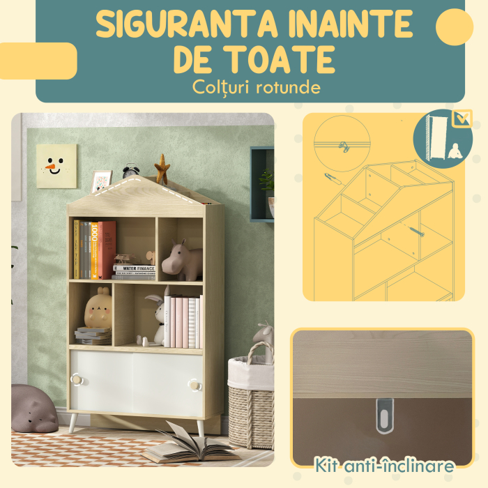  Biblioteca pentru Copii cu 4 Cuburi Deschise si Rafturi Superioare, 80x30x140.5 cm, Alb [6]