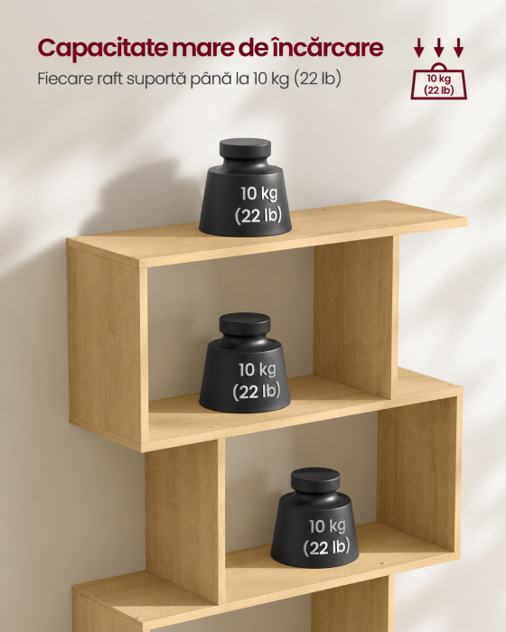 Biblioteca pentru living, dormitor sau birou, cu 6 rafturi pentru organizarea cartilor si expunerea decoratiunilor, design geometric, 70x24x192 cm, ma [6]