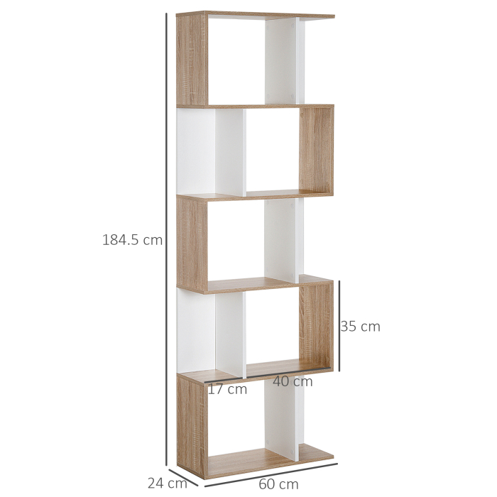  Biblioteca Perete - 5 Rafturi Lemn Alb 60×24×184,5 cm [3]