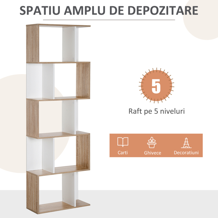  Biblioteca Perete - 5 Rafturi Lemn Alb 60×24×184,5 cm [4]