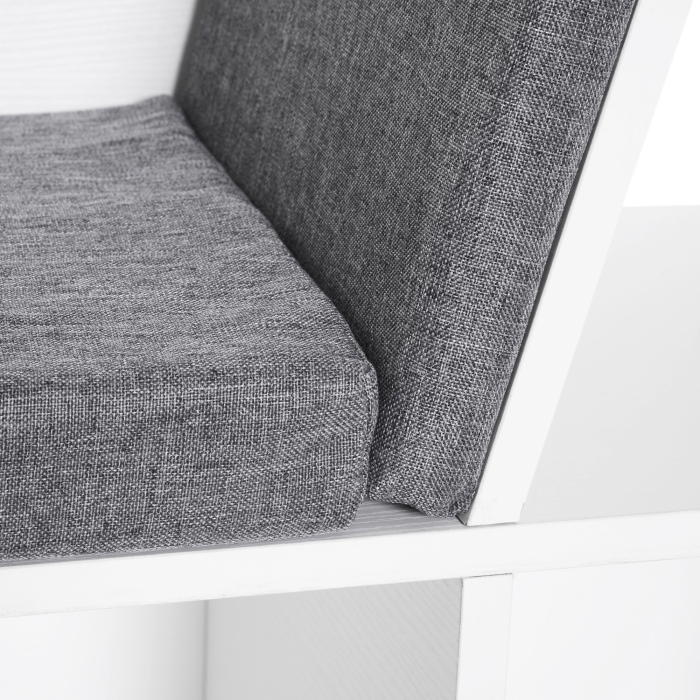  Biblioteca Raft 2 in 1 cu Perne Moi si 6 Compartimente, Mobilier Multifunctional pentru Carti si Jocuri, Raft cu 6 Cuburi pentru Living, Dormitor si Birou, 102x30x61 cm, Alb [8]