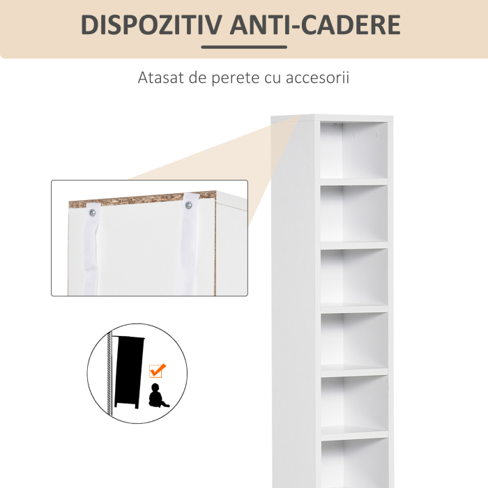  Biblioteca Raft pentru CD-uri, Set 2 Bucati cu 12 Polite din Lemn, 21x19.2x88.3 cm, Alb [5]