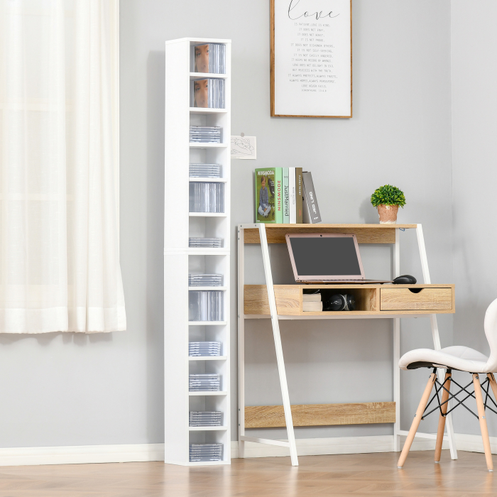  Biblioteca Raft pentru CD-uri, Set 2 Bucati cu 12 Polite din Lemn, 21x19.2x88.3 cm, Alb [2]