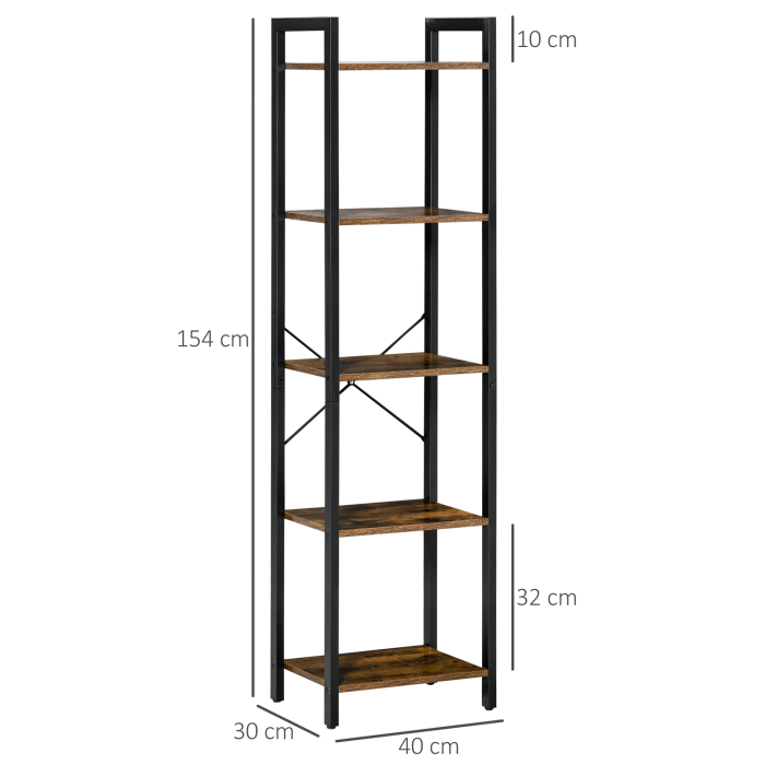  Biblioteca stil industrial cu 5 rafturi din lemn si otel, 40x30x154cm - Maro rustic [3]