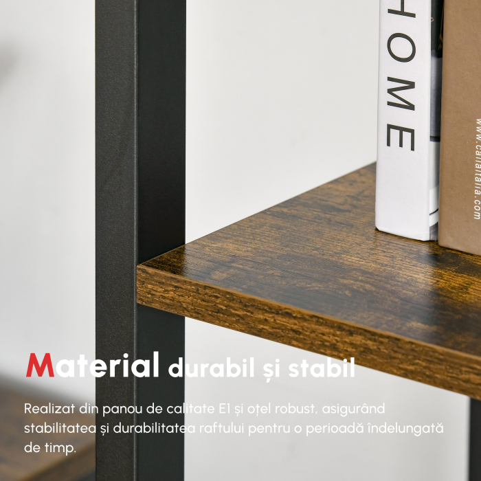 Biblioteca stil industrial cu 5 rafturi din lemn si otel, 40x30x154cm - Maro rustic [8]
