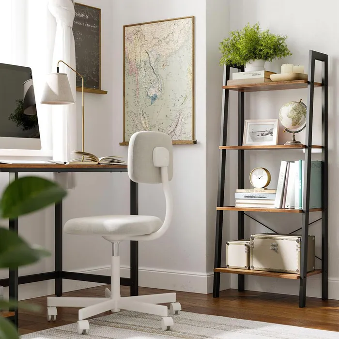 Biblioteca tip scara, cadru otel cu 4 polite din MDF, stil industrial, 56x34x138cm, maro rustic [4]