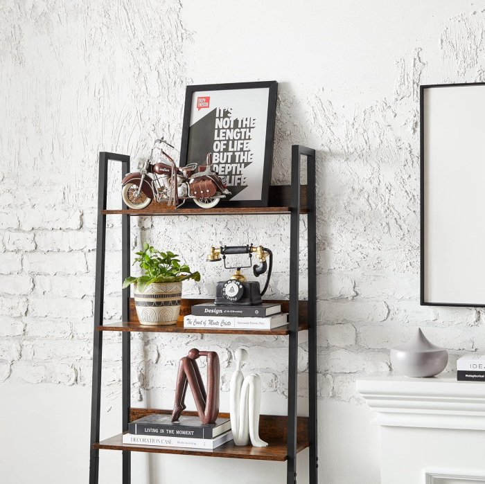 Biblioteca tip scara, cadru otel cu 5 polite, stil industrial, 60x30x170 cm, maro [8]