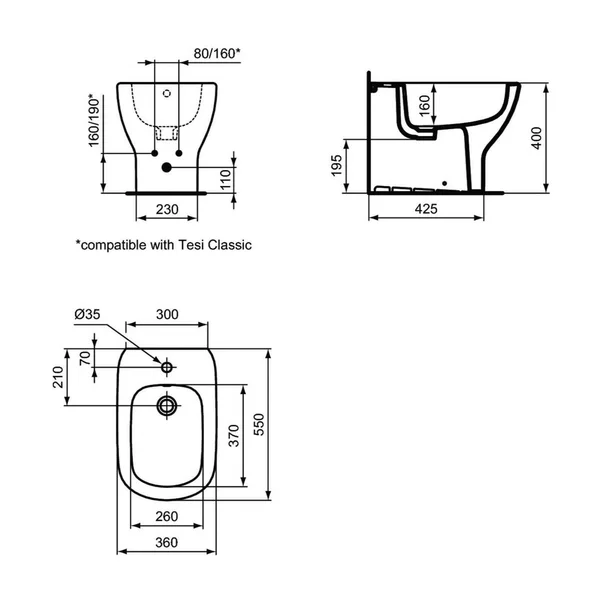 Bideu pe pardoseala negru mat Ideal Standard Tesi back-to-wall [2]