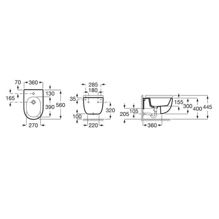 Bideu Roca A357248000, 560 mm, 360 mm, 300 mm, 1 nr orificii baterie, suprafata antiaderent, suspendat, Alb [3]