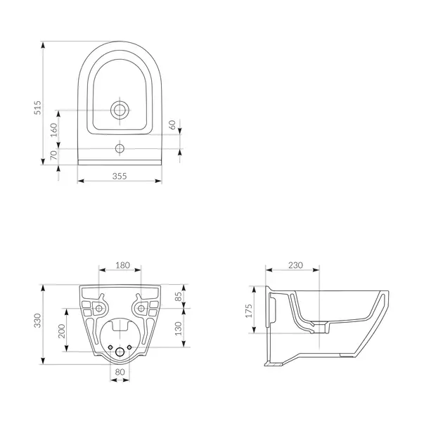 Bideu suspendat Cersanit Crea alb lucios cu fixare ascunsa [3]