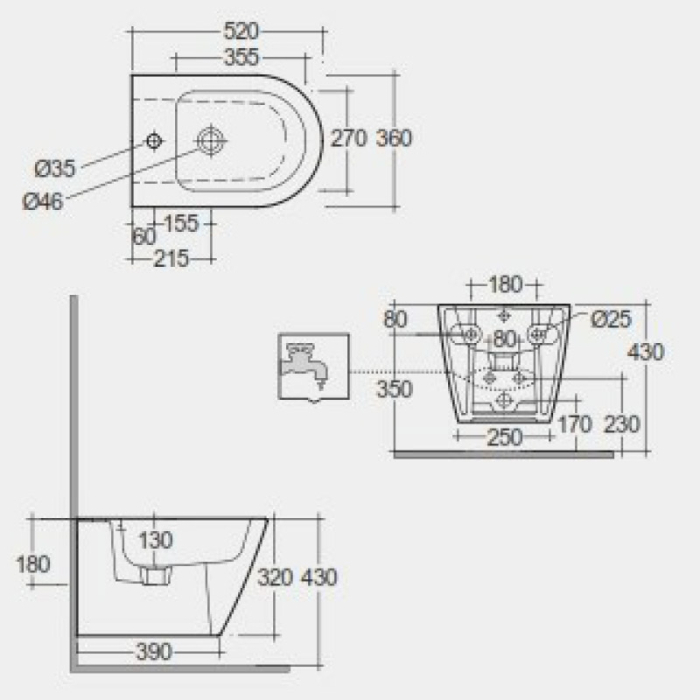 Bideu suspendat, RAK, Feeling, cappuccino mat [2]