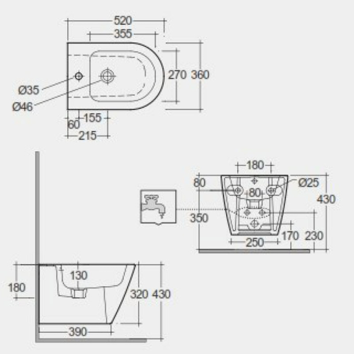 Bideu suspendat, RAK, Feeling, gri mat [2]