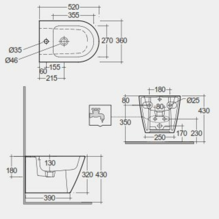 Bideu suspendat, RAK, Feeling, negru mat [2]