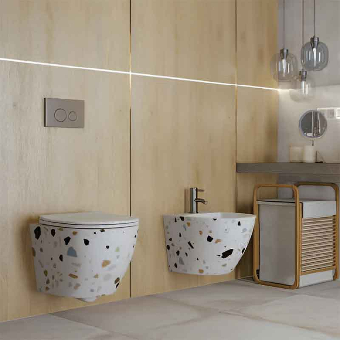 Bideu suspendat Spectrum, Trendi Stone, cu fixare ascunsă, 36.5 x 49 cm, alb mozaic [2]