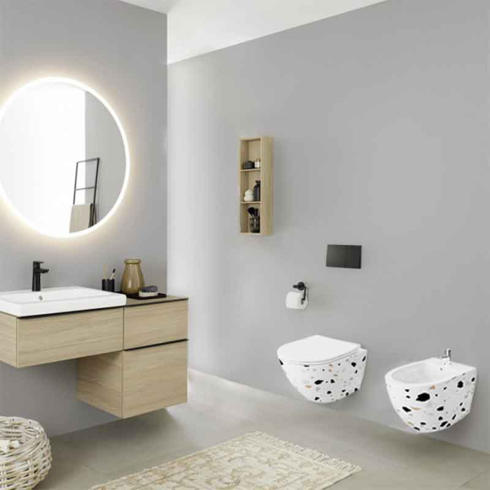 Bideu suspendat Spectrum, Trendi Stone, cu fixare ascunsă, 36.5 x 49 cm, alb mozaic [3]