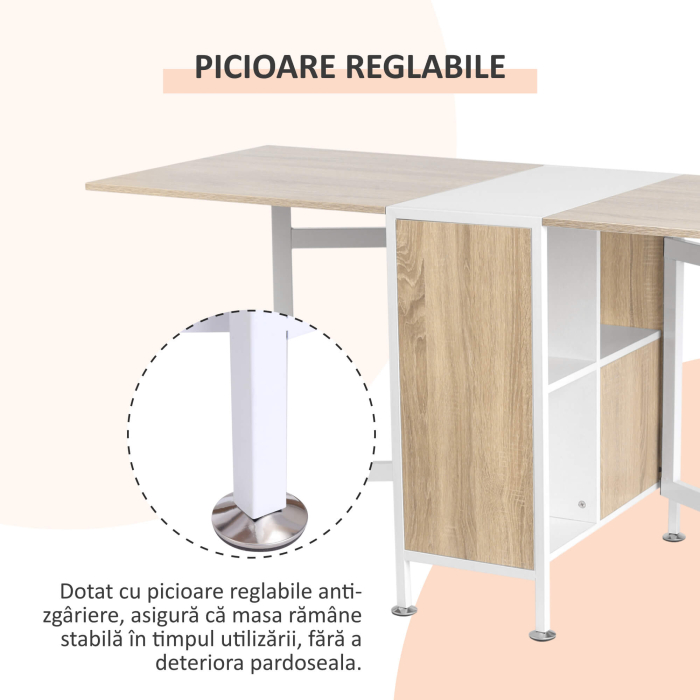  Birou 169×62×75 cm - Stejar & Alb cu 4 Compartimente Functionale [8]