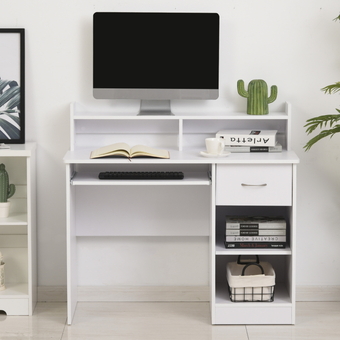  Birou Alb 104×48×95,5 cm - Lemn, Compact & Ideal pentru Acasa [2]