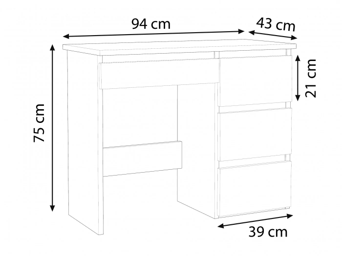 Birou Beta 3 Norge cu 4 sertare, 94x43x75 cm, alb si stejar craft [4]