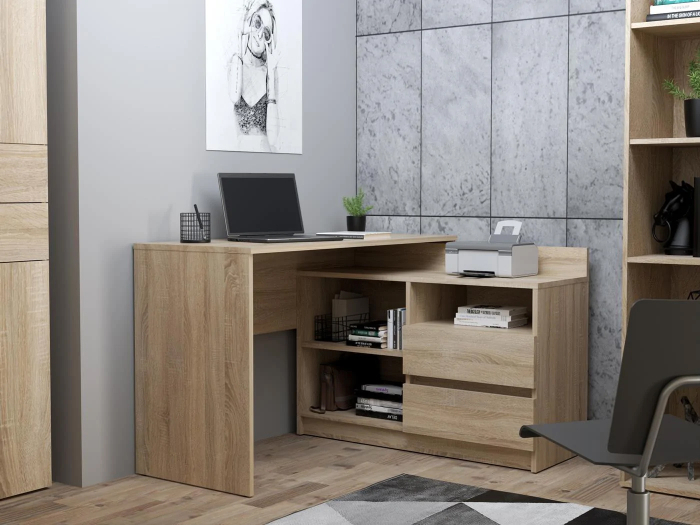 Birou colt Delta 120x50x75 cm cu comoda 100x42x72 cm, 2 sertare, montaj stanga/dreapta, sonoma [2]