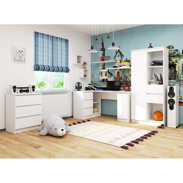 Birou colt stanga cu 3 sertare si rafturi, 155x85x77 cm, alb [4]